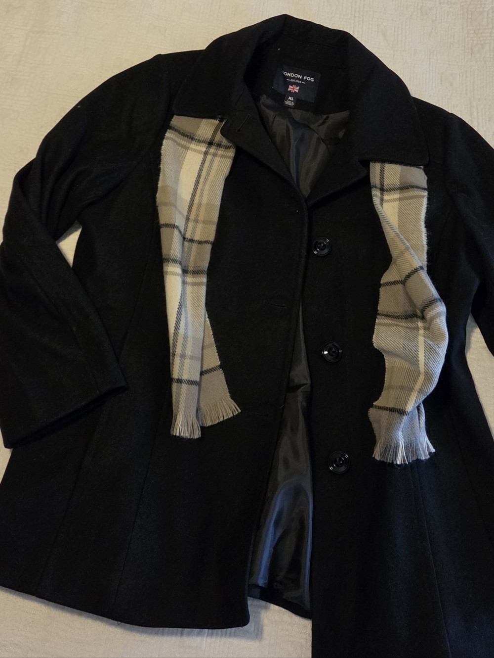 Women's London Fog Black Peacoat, Size XL